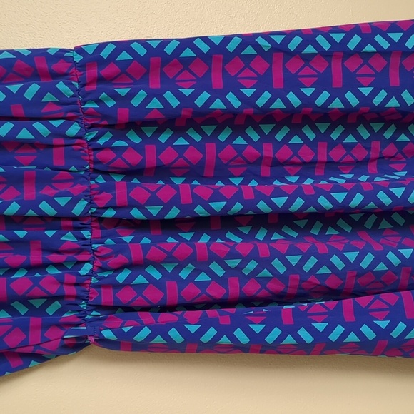 Small Toska Dress Bright Geometric No Sleeves Gathered at the Waist Hi Lo - Picture 10 of 11